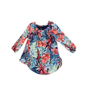 Jones New York Petite Floral Print Long Sleeve Peasant Blouse Top PXS Lined